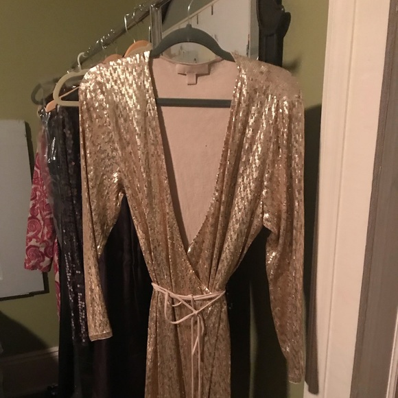 michael kors gold sequin wrap dress Navy Blue Chenille Corset Dress